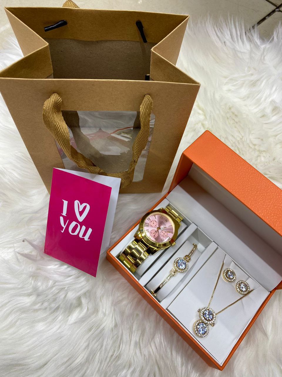 FEW REMAINING SETS SET OF WATCH NECKLACE EARRINGS RING BRACELET + CARD AND BAG