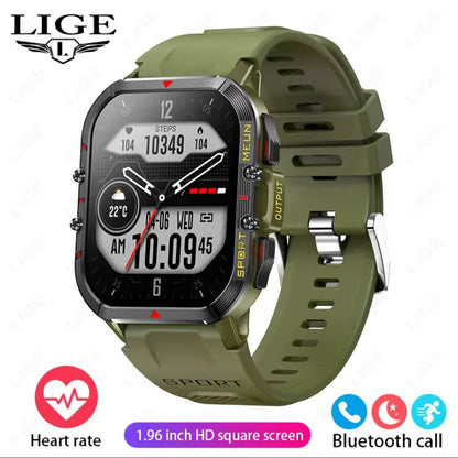LIGE New 1.52 Inch Screen Bluetooth Call Smartwatch Men Compass Heart Rate Blood