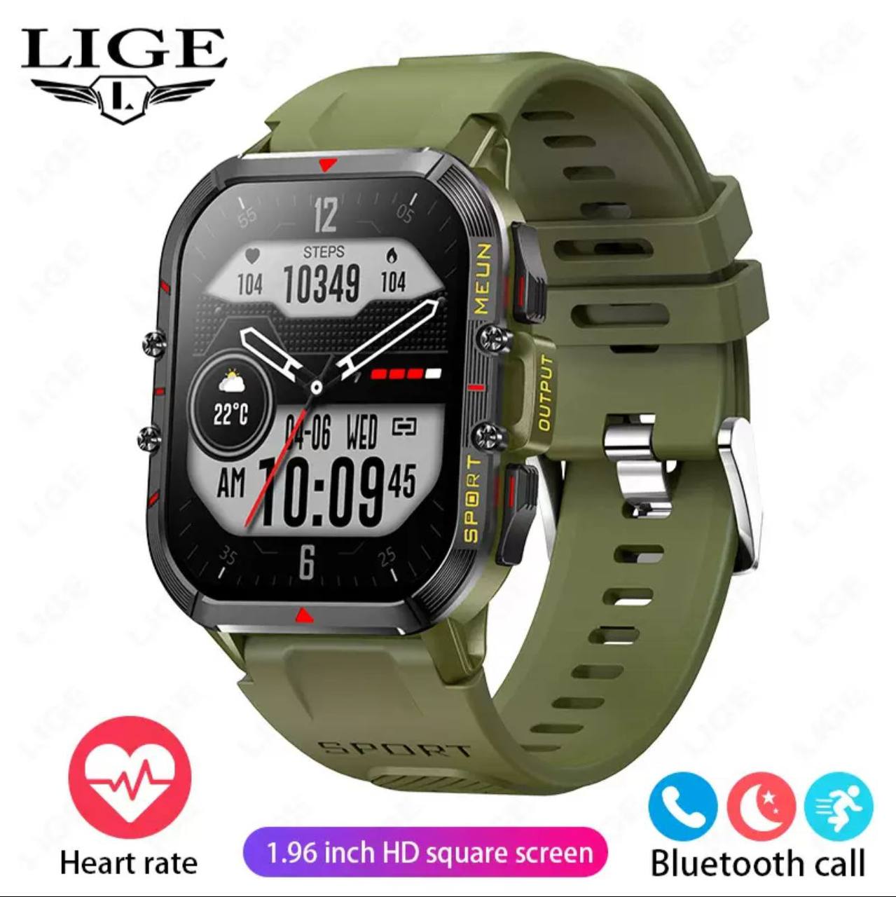 LIGE New 1.52 Inch Screen Bluetooth Call Smartwatch Men Compass Heart Rate Blood
