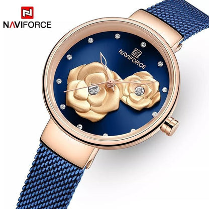NAVIFORCE LADIES NF 5013 WITH DATE DISPLAY ADJUSTABLE MESH STRAP BLUE