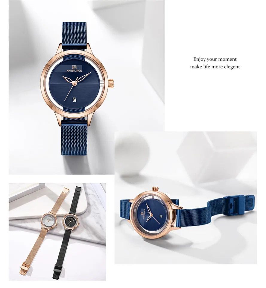 NAVIFORCE NF5014 DATE DISPLAY STAINLESS STEEL FINISH BLUE ROSE GOLD BLACK