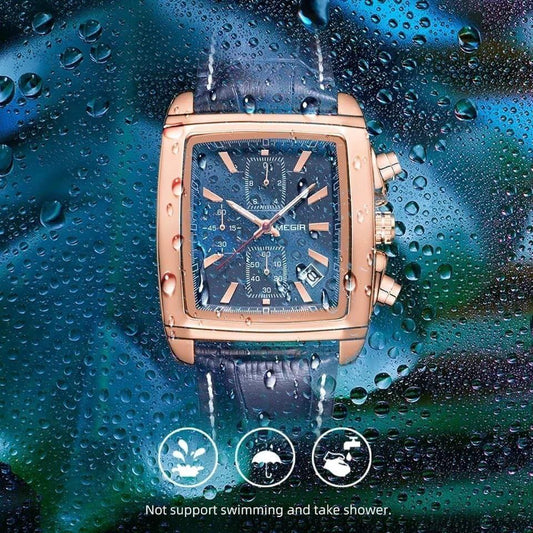 MEGIR LEATHER CHRONOGRAPH WATCH DATE DISPLAY BATTERY POWERED