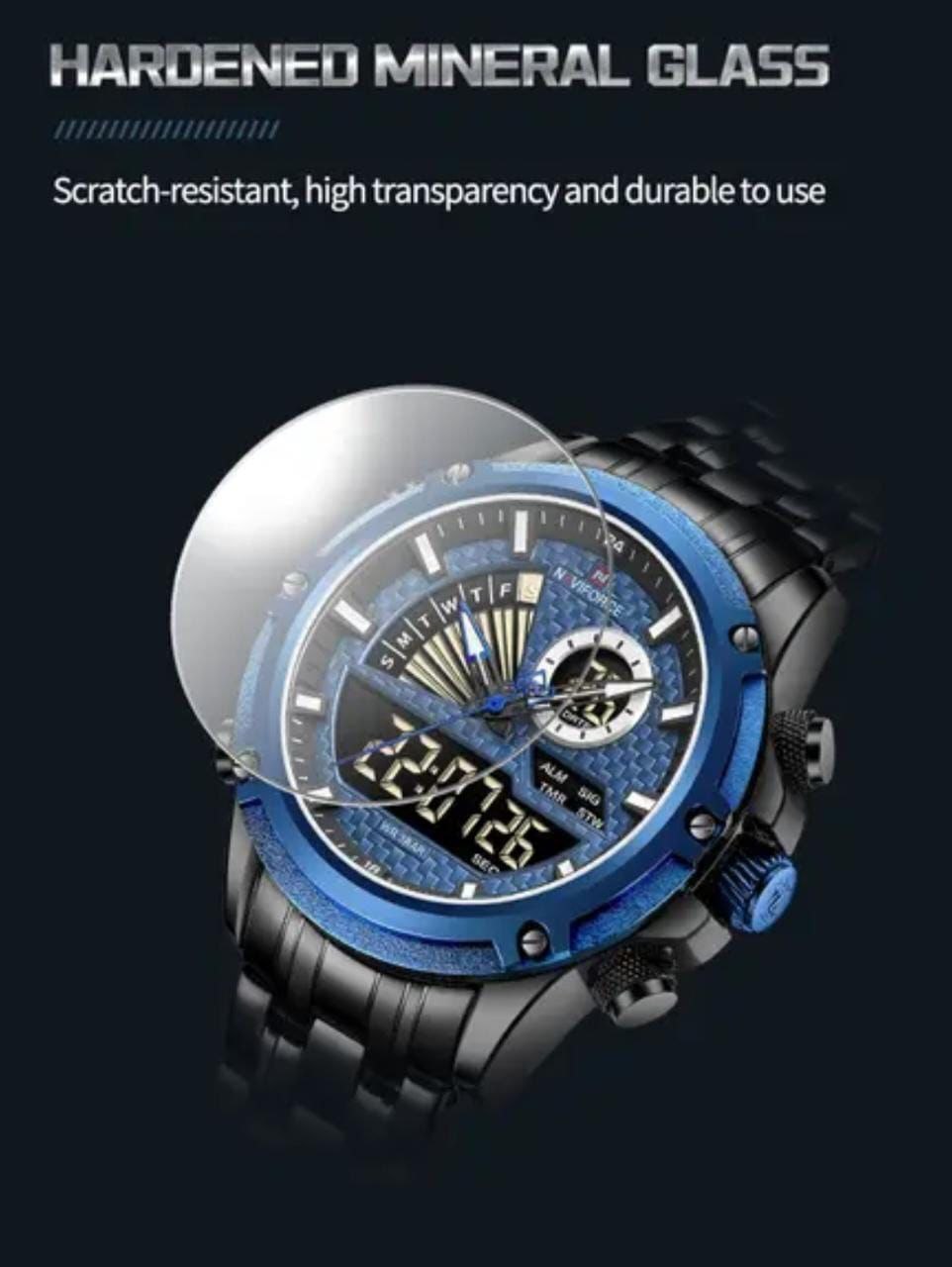 MEN NAVIFORCE NF 9189 ANALOGUE&DIGITAL DISPLAY GOLD BLUE SILVER BLUE