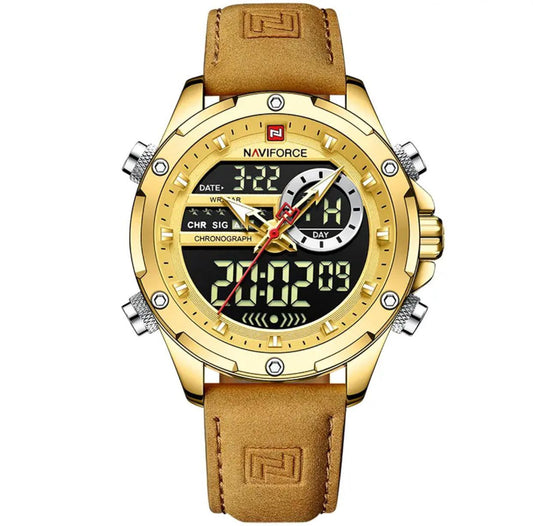 MEN NAVIFORCE NF 9208 ANALOGUE&DIGITAL DISPLAY GOLD BROWN BLACK ,DARK BROWN