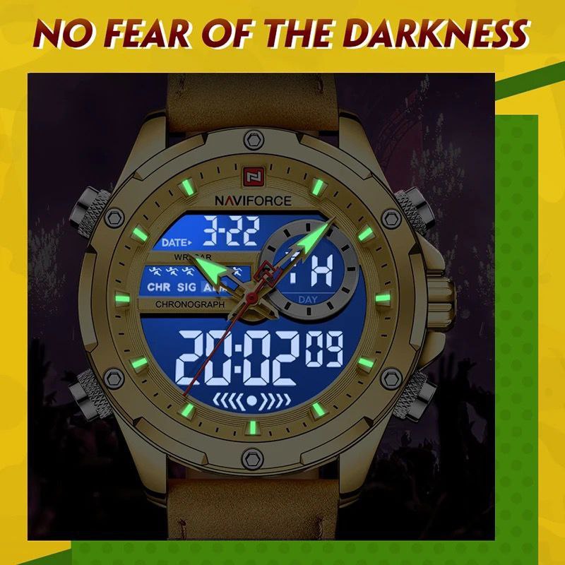 MEN NAVIFORCE NF 9208 ANALOGUE&DIGITAL DISPLAY GOLD BROWN BLACK ,DARK BROWN