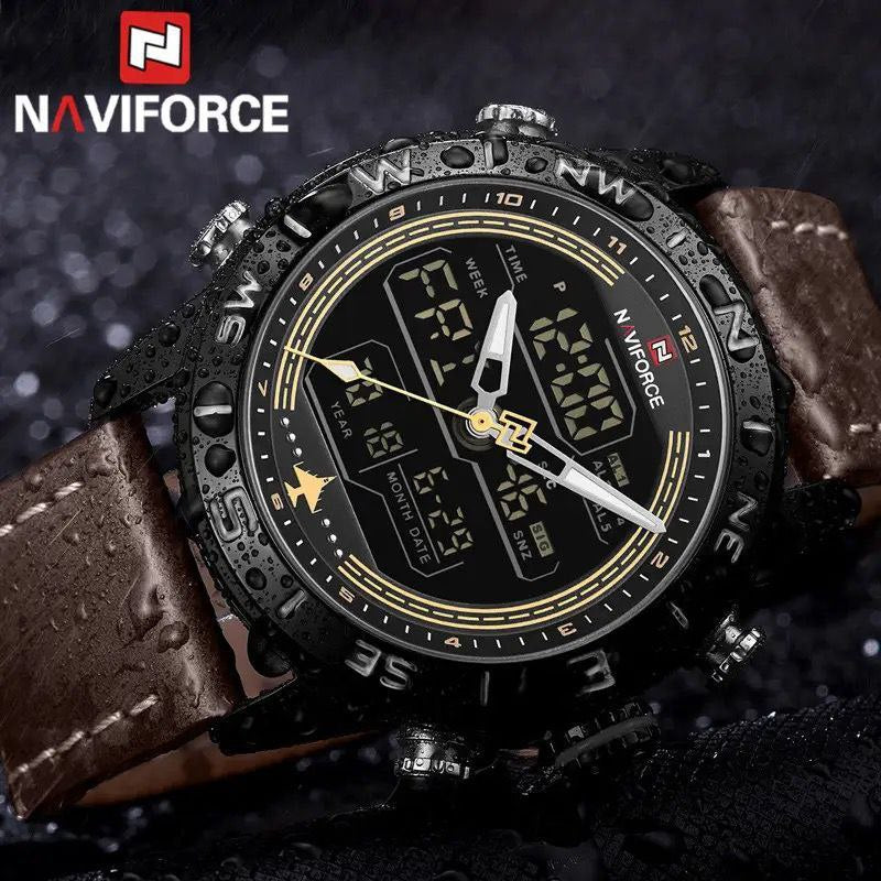 MEN NAVIFORCE NF9144 ANALOGUE&DIGITAL DISPLAY BLACK DARK BROWN