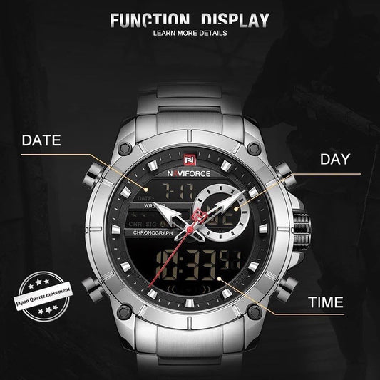 MEN NAVIFORCE NF 9163 ANALOGUE&DIGITAL DISPLAY GOLD SILVER BLACK