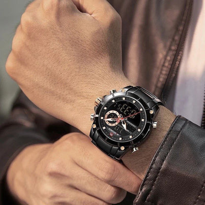 MEN NAVIFORCE NF 9163 ANALOGUE&DIGITAL DISPLAY GOLD SILVER BLACK