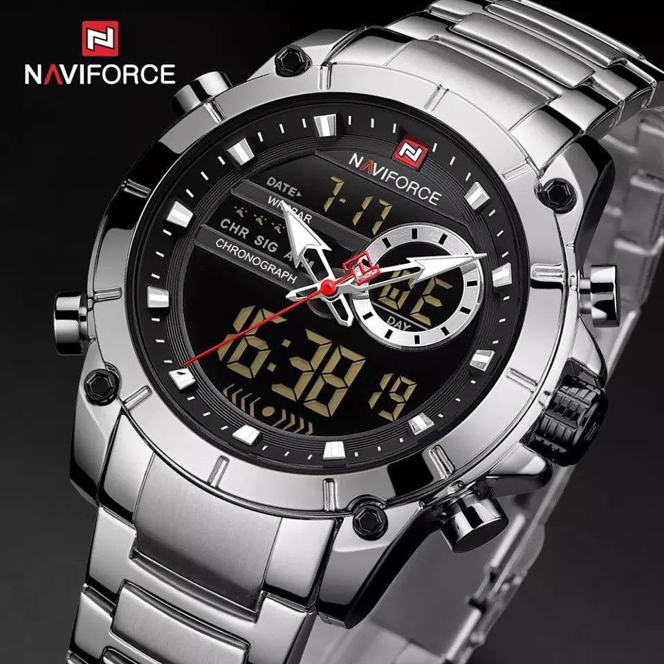 MEN NAVIFORCE NF 9163 ANALOGUE&DIGITAL DISPLAY GOLD SILVER BLACK