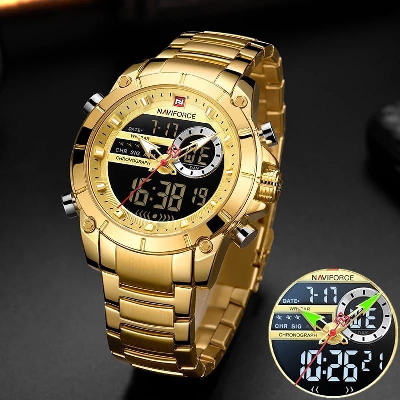 MEN NAVIFORCE NF 9163 ANALOGUE&DIGITAL DISPLAY GOLD SILVER BLACK