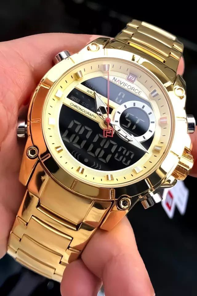 MEN NAVIFORCE NF 9163 ANALOGUE&DIGITAL DISPLAY GOLD SILVER BLACK