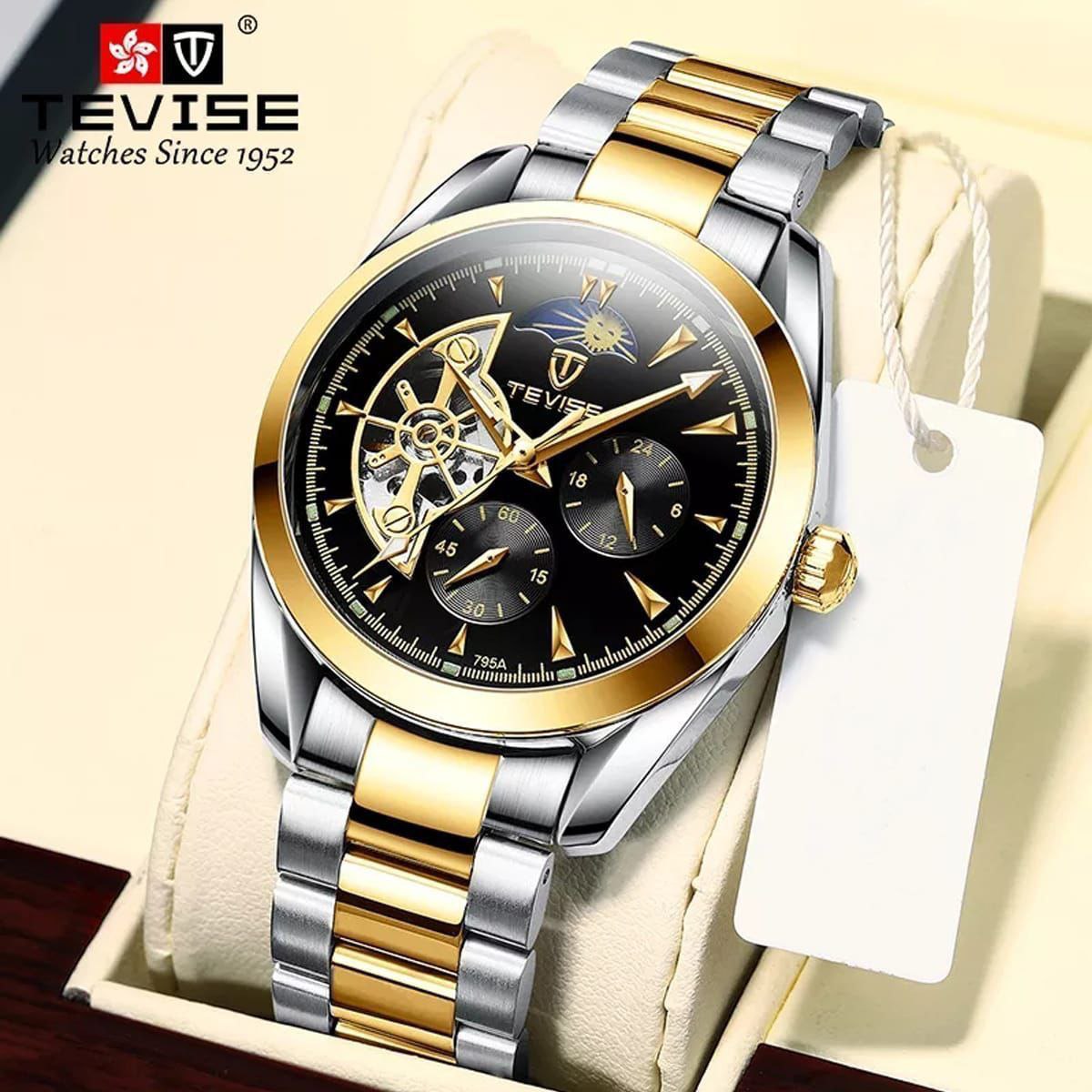 TEVISE AUTOMATIC GENTS WATCH COMES A BRANDED BOX TWO TONE BLACK FACE TWO TONE WHITE FACE TWO TONE BLUE FACE