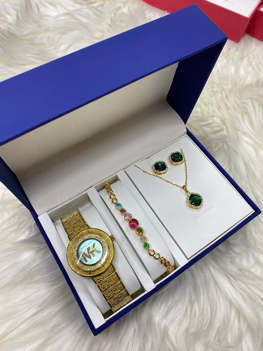 SET OF WATCH BRACELET NECKLACE EARRINGS