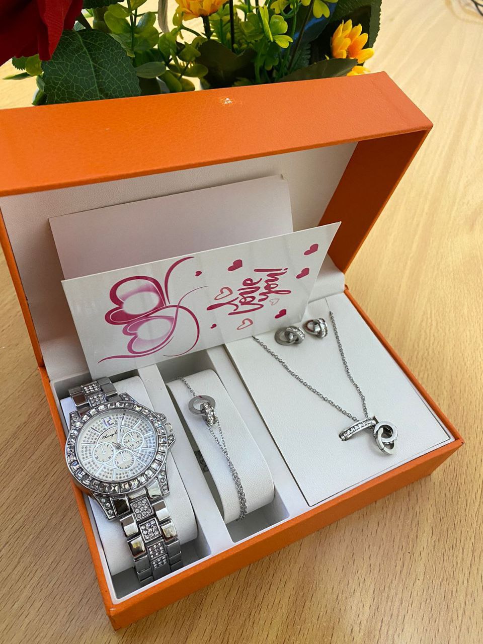 5 1 GIFT SET + CARD WATCH BRACELET RING NECKLACE EARRINGS