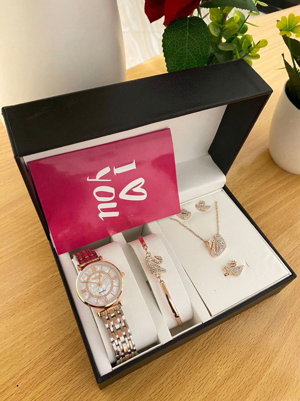5 1 GIFT SET + CARD WATCH BRACELET RING NECKLACE EARRINGS