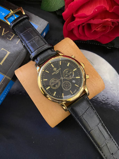 PATEK PHILIPPE DATE DISPLAY LEATHER STRAP CHRONOGRAPH