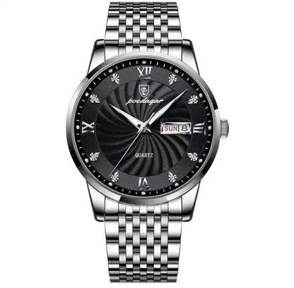 POEDAGAR MEN 836 3ATM WATER RESISTANT DAY AND DATE DISPLAY STAINLESS STEEL FINISH COLOURS TWOTONE WHITE FACE TWOTONE BLACK FACE SILVER BLACK FACE