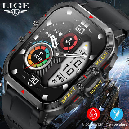 LIGE New 1.52 Inch Screen Bluetooth Call Smartwatch Men Compass Heart Rate Blood