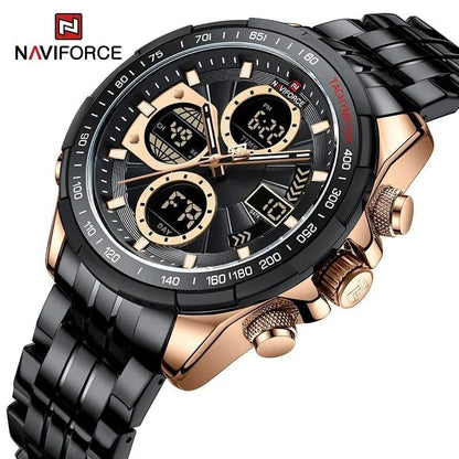 NAVIFORCE MEN NF 9171 SILVER DUAL DISPLAY WATER RESISTANT 30 ATM STAINLESS STEEL