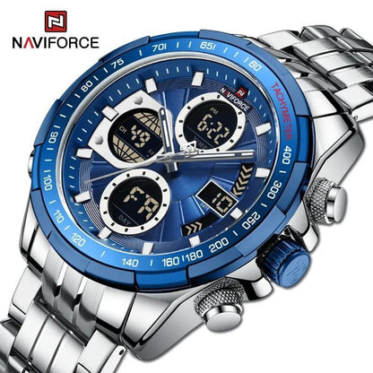 NAVIFORCE MEN NF 9171 SILVER DUAL DISPLAY WATER RESISTANT 30 ATM STAINLESS STEEL