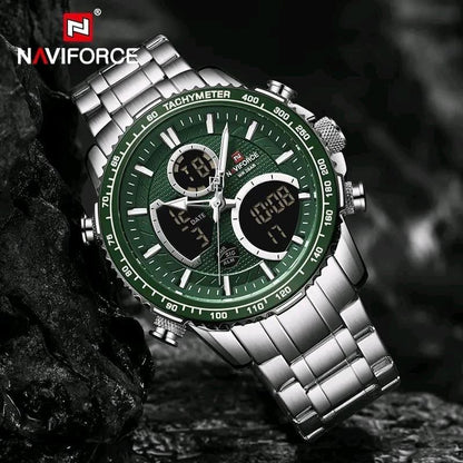 MEN NAVIFORCE NF 9182 ANALOGUE&DIGITAL DISPLAY WATER RESISTANT 30 ATM SILVER GREEN SILVER BLUE