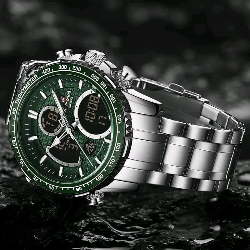 MEN NAVIFORCE NF 9182 ANALOGUE&DIGITAL DISPLAY WATER RESISTANT 30 ATM SILVER GREEN SILVER BLUE