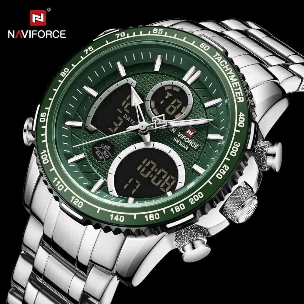MEN NAVIFORCE NF 9182 ANALOGUE&DIGITAL DISPLAY WATER RESISTANT 30 ATM SILVER GREEN SILVER BLUE