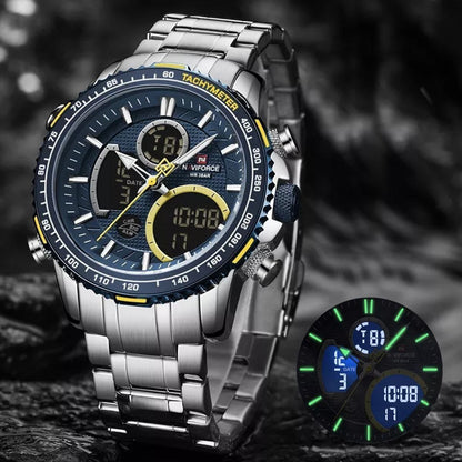 MEN NAVIFORCE NF 9182 ANALOGUE&DIGITAL DISPLAY WATER RESISTANT 30 ATM SILVER GREEN SILVER BLUE