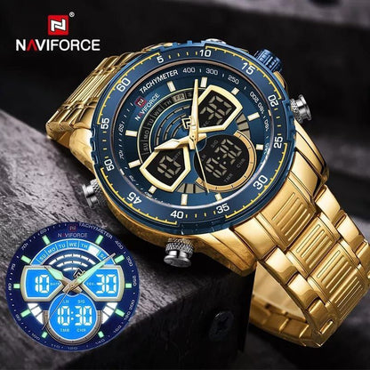 MEN NAVIFORCE NF 9189 ANALOGUE&DIGITAL DISPLAY WATER RESISTANT 30 ATM GOLD BLUE