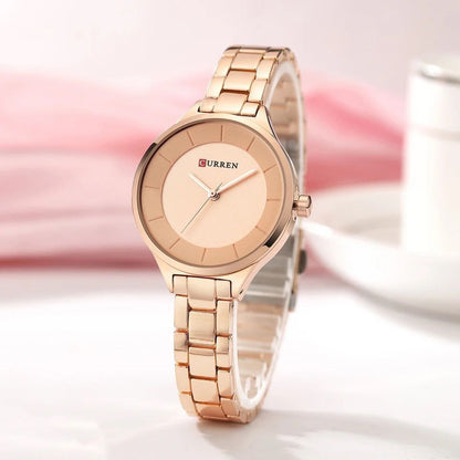 LADIES CURREN 9015 BLACK ROSE GOLD YELLOW GOLD