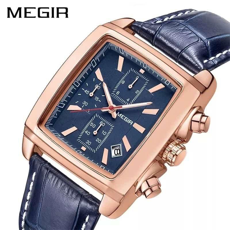 MEGIR LEATHER WATCH + BRANDED BOX DATE DISPLAY BATTERY POWERED CHRONOGRAPH MOVEMENT LUMINOUS ARMS