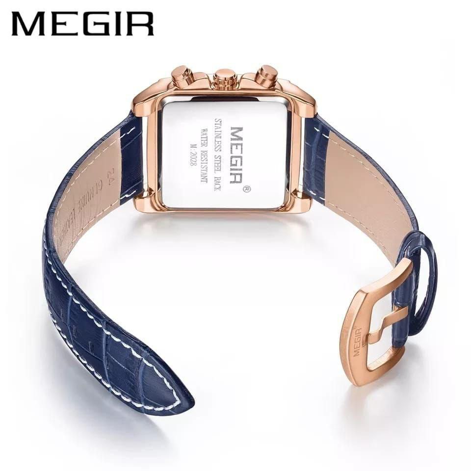 MEGIR LEATHER WATCH + BRANDED BOX DATE DISPLAY BATTERY POWERED CHRONOGRAPH MOVEMENT LUMINOUS ARMS