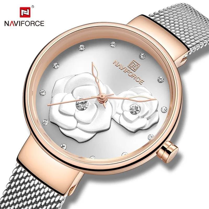 NAVIFORCE LADIES NF 5013 ADJUSTABLE MESH STRAP ROSE GOLD SILVER