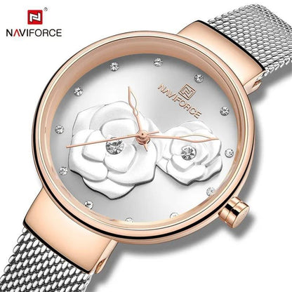 NAVIFORCE LADIES NF 5013 ADJUSTABLE MESH STRAP ROSE GOLD SILVER