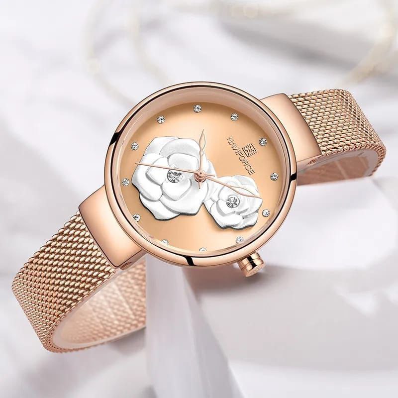 NAVIFORCE LADIES NF 5013 ADJUSTABLE MESH STRAP ROSE GOLD SILVER