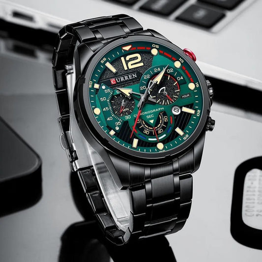 GENTS CURREN 8395 CHRONOGRAPH DATE DISPLAY WATER RESISTANT STAINLESS STEEL LUMINOUS DIAL BLACK GREEN BLUE CURREN BRANDED BOX