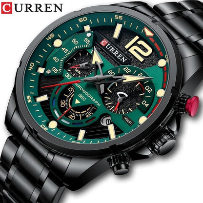 GENTS CURREN 8395 CHRONOGRAPH DATE DISPLAY WATER RESISTANT STAINLESS STEEL LUMINOUS DIAL BLACK GREEN BLUE CURREN BRANDED BOX