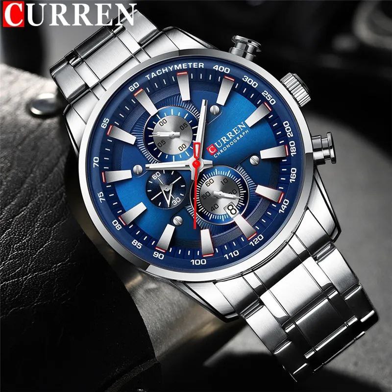 GENTS CURREN 8351 CHRONOGRAPH WATER RESISTANT STAINLESS STEEL DATE DISPLAY CURREN BRANDED BOX
