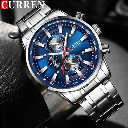 GENTS CURREN 8351 CHRONOGRAPH WATER RESISTANT STAINLESS STEEL DATE DISPLAY CURREN BRANDED BOX