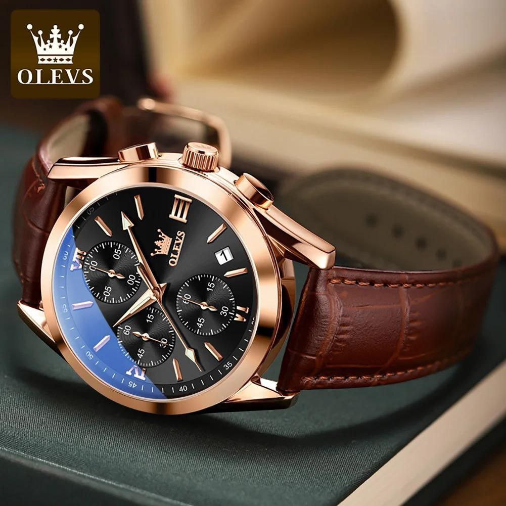 GENTS OLEVS 2872 CHRONOGRAPH GENUINE LEATHER STRAPS