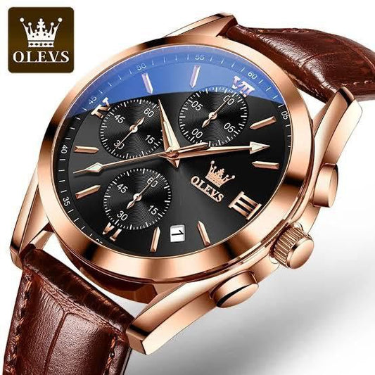 GENTS OLEVS 2872 CHRONOGRAPH GENUINE LEATHER STRAPS
