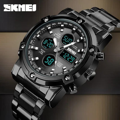SKMEI GENTS WATCH 1389 ANALOGUE&DIGITAL DISPLAY BATTERY POWERED WATER RESISTANT BLACK SILVER