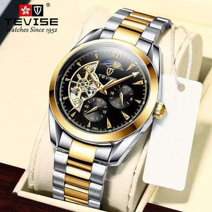 TEVISE AUTOMATIC GENTS WATCH TWO TONE BLACK FACE TWO TONE BLUE FACE
