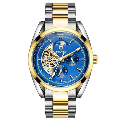 TEVISE AUTOMATIC GENTS WATCH TWO TONE BLACK FACE TWO TONE BLUE FACE