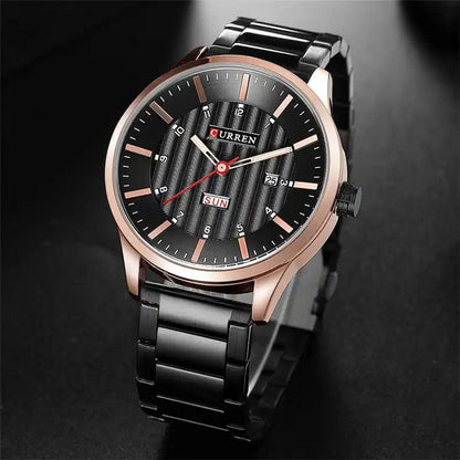 CURREN 8316 DAY AND DATE DISPLAY WATER RESISTANT GOLD BLACK CURREN BRANDED BOX