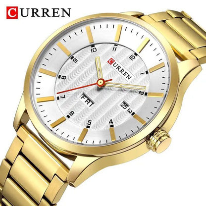 CURREN 8316 DAY AND DATE DISPLAY WATER RESISTANT GOLD BLACK CURREN BRANDED BOX