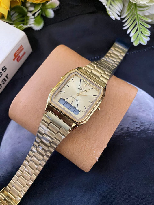 !!!! CASIO DUAL TIME UNISEX WATER RESISTANT ROSE GOLD YELLOW GOLD BLACK BLACK TWO TONE SILVER CASIO BRANDED BOX