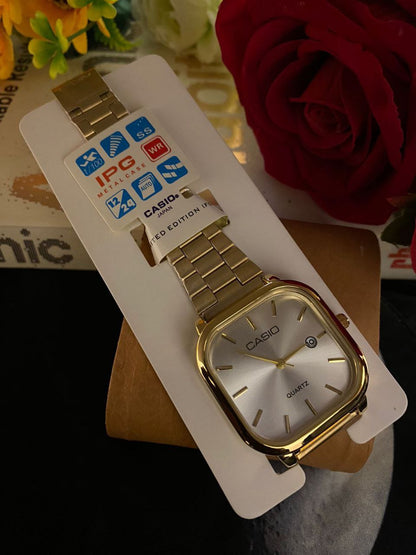 CASIO SQUARE DATE DISPLAY UNISEX GOLD BLUE GOLD WHITE GOLD BLACK CASIO BRANDED BOX