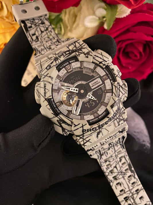 G SHOCK CASIO WATERPROOF SHOCK RESIST FUNCTIONAL CHRONOGRAPHS RUBBER STARP LIGHT BUTTON BATTERY POWERED G SHOCK TIN