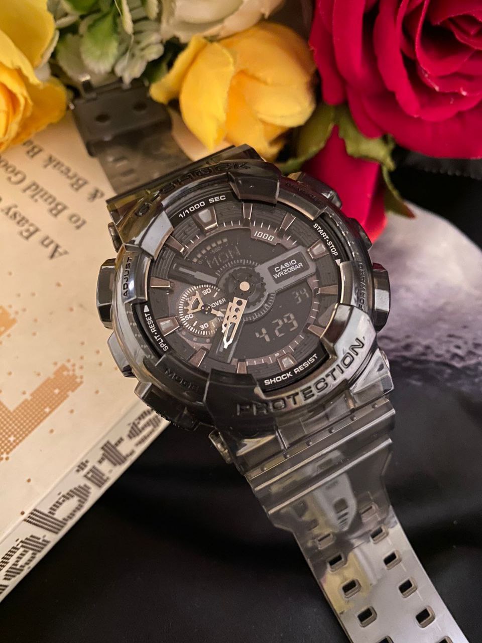 G SHOCK CASIO WATERPROOF SHOCK RESIST FUNCTIONAL CHRONOGRAPHS RUBBER STARP LIGHT BUTTON BATTERY POWERED G SHOCK TIN